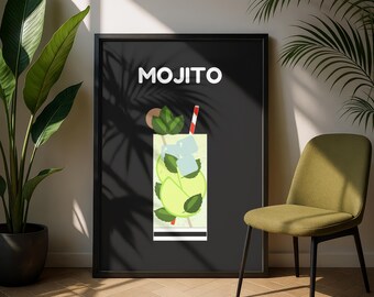 Stampa del cocktail Mojito, decorazione da parete per la cucina, poster per il bar