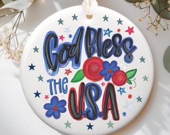 Personalized Patriotic Ornament: God Bless America Keepsake, Memorial Day Gift, 4th of July