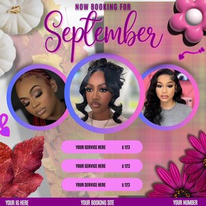 September Hair or Makeup Flyer| Editable DIY Canva Template| Booking Flyer|Mua Flyer|Hair Stlist Flyer
