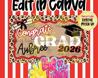 Graduation Banner Template | Editable Canva Banner | 35x60 DIY Painted Sign | Leopard Graduation Theme | Digital Download Grad 2026