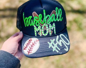 Hand-painted mesh back trucker hat - baseball cap - baseball mom - custom hat - painted