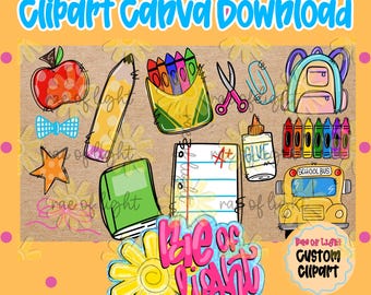 School Items Clipart | Custom Clipart | Canva Template | Back to School | Pencil | Notebook | Apple