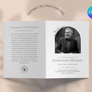 Minimalist funeral program template Celebration Of Life Program Obituary Order Of Service Editable Canva template printable Instant download