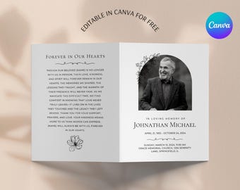 Minimalist Funeral Program Template, Celebration of Life (Canva Editable, Instant Download)