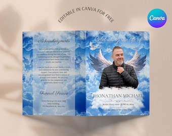 Blue Funeral Program Template, Celebration of Life (Digital Download)