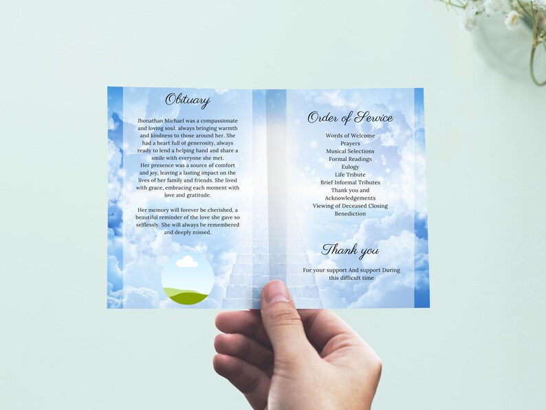 Blue Funeral Program Template, Celebration of Life (digital Download