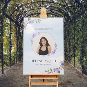 Purple Flower Funeral Welcome Sign Celebration of Life sign Memorial sign Funeral poster Editable Canva Template Printable Instant download