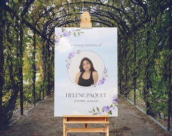 Purple Flower Funeral Welcome Sign, Celebration of Life (Editable Canva Template, Printable)