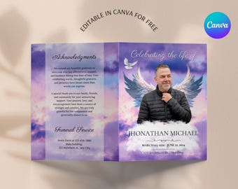 Modèle de programme Purple Celebration of Life, modifiable sur Canva (téléchargement instantané)