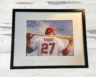 Mike Trout signed photot. ACA Authenticated. Framed.