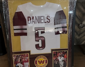 Jayden Daniels signed autographed jersey. 5 star. Washington commanders. Framed