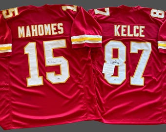 Patrick Mahomes Travis Kelce signed autographed jersey. Kansas City Chiefs