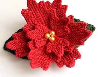 Knitting Pattern (pdf file) Christmas Flower - Headband/Brooch/ Hair Accessories