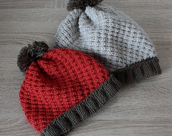 Knitting Pattern PDF file- Basket Diagonal Hat (sizes: baby to adult)