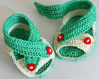 Knitting Pattern (PDF file) Baby Cross Straps Sandals (sizes 0-6/6-9/9-12 months)