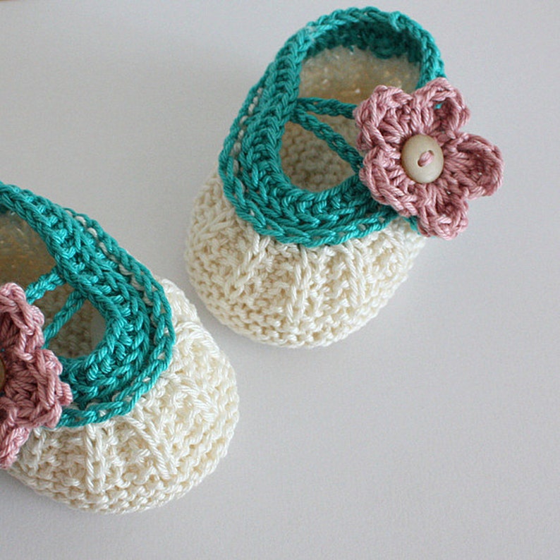 Knitting Pattern PDF file Apple Blossom Baby Booties for sizes 0-3/3-6/6-9/ 9-12 months image 3