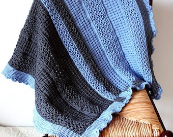 Knitting Pattern (pdf file) Baby Blanket Blue & Grey