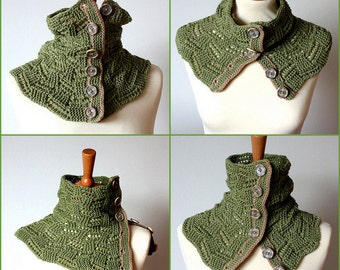 Knitting Pattern  Buttoned Lace Spring Cowl  (pdf file)