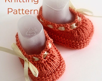 Baby Booties Knitting Pattern PDF, Easy Knit Flat Baby Shoes Beatrice, 3 Sizes 0-12 Months