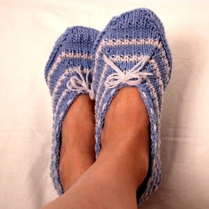 Knitting Pattern (pdf file)- Blue Home Slippers (Adult size)