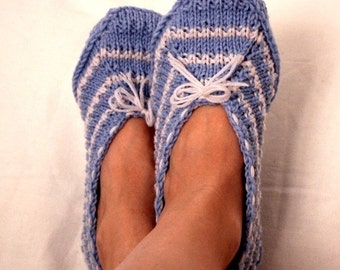 Knitting Pattern (pdf file)- Blue Home Slippers (Adult size)