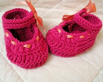 Knitting Pattern (PDF file) - Baby Shoes Mary Jane with Ribbon