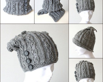 KNIT Pattern  Hat and Cowl  2 in 1 (pdf file)