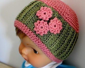 Knitting pattern (pdf file) Daisy Baby Hat (0-3/3-6/6-12/12-24 months)