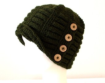 Knitting Pattern  Buttoned Hat #3  (pdf file) (sizes - toddler; child; adult)