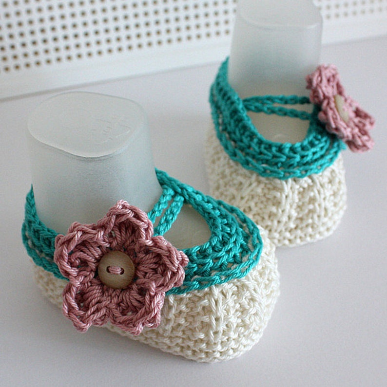 Knitting Pattern PDF file Apple Blossom Baby Booties for sizes 0-3/3-6/6-9/ 9-12 months image 2