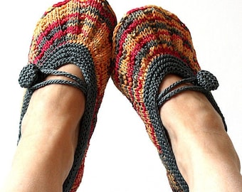 Knitting Pattern (PDF file) Shine Home Slippers (Adult size)