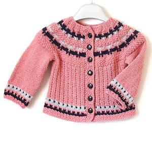 Knitting Pattern PDF file Baby Cardigan Color Work sizes 0 up to 2 years image 1