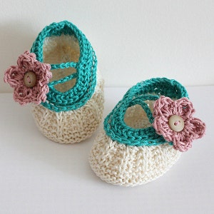 Knitting Pattern PDF file Apple Blossom Baby Booties for sizes 0-3/3-6/6-9/ 9-12 months image 1