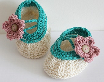 Knitting Pattern (PDF file) Apple Blossom Baby Booties (for sizes 0-3/3-6/6-9/ 9-12 months)