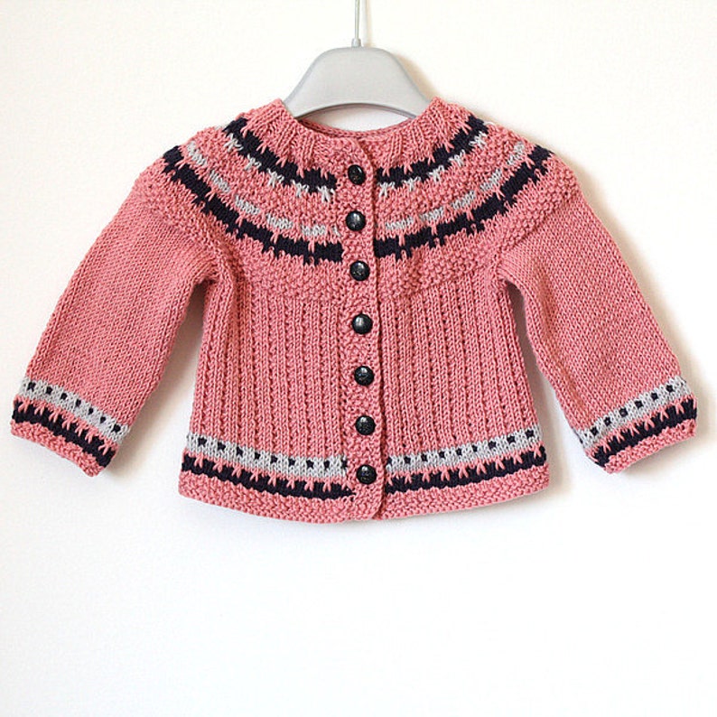 Knitting Pattern PDF file Baby Cardigan Color Work sizes 0 up to 2 years image 5