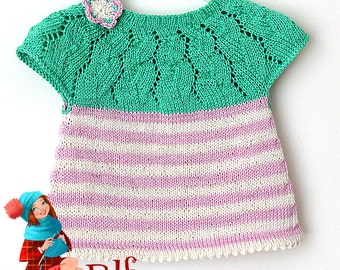 Knitting Pattern (PDF file) Lace/Strips Tunica (sizes 3mo/6mo/12mo/18mo/2T/3T)