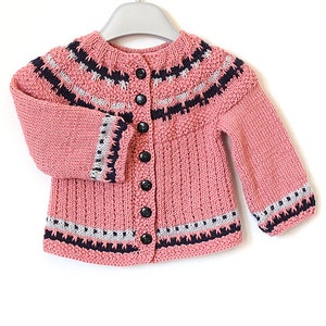 Knitting Pattern PDF file Baby Cardigan Color Work sizes 0 up to 2 years image 3