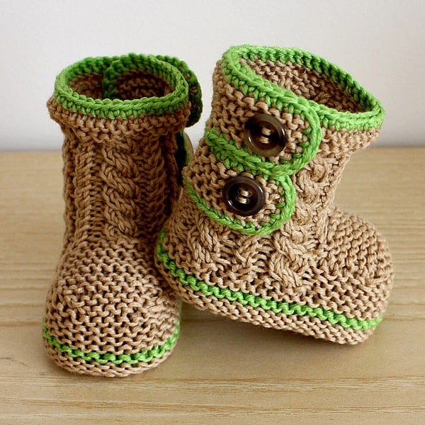 Knitting PATTERN PDF Spring Breath Baby Booties, Buttoned High Cable Boots , 0-6 6-12 Months