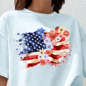 Comfort Colors Floral American Flag Shirt: Women&#39;s Patriotic Tee