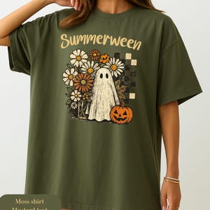 Halloween Summer Shirt, Floral Ghost Shirt, Summerween, Comfort Colors Halloween Tshirts, Spooky Season, Halloween Outfits Women, Flower Tee