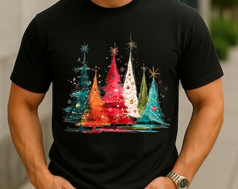 メリー＆ブライト クリスマスツリー シャツ - シックなホリデーTシャツ