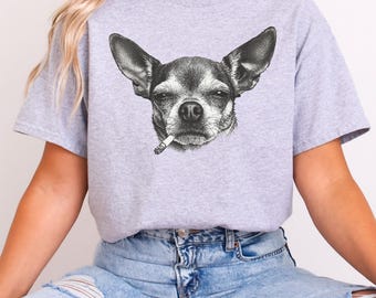 Smoking Chihuahua Shirt, Vintage Y2K Grunge Dog Graphic Tee, Fdunny Dog Face Shirt, Gift for Dog Lovers