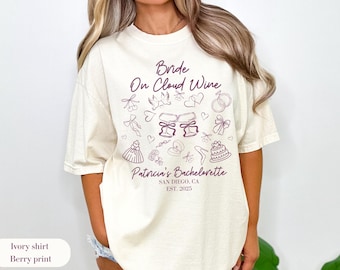 Shirts vrijgezellenfeest wijn: bruid op wolk wijn, comfortabele kleuren