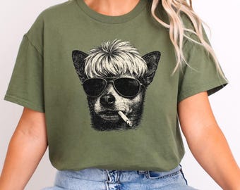 Smoking Chihuahua Shirt, Funny Dog Face Shirt, Vintage Y2K Grunge Dog Graphic Tee, Edgy Meme T Shirt, Gift for Dog Lovers