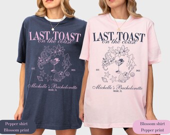 Chemise de plage pour enterrement de vie de jeune fille : dernier toast sur la côte, couleurs confortables