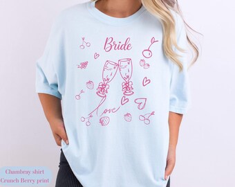 Aangepast shirt voor bruid en bruidsmeisje: T-shirt trouwdag comfortkleuren