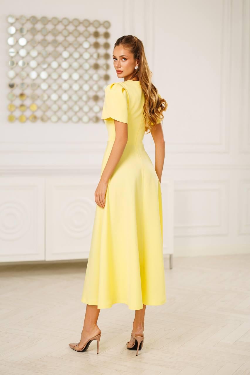 pastel yellow midi dress with sleeves See The Light Yellow Eyelet Midi Dress, X-Small - The Mint Julep Boutique