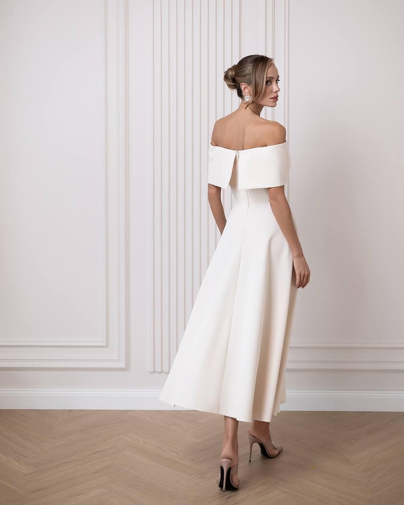 Elegant White Wedding off Shoulder Dress With Bow Detail - Etsy