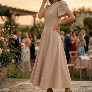 beige tea dress Mona Lacy Beige Midi Dress