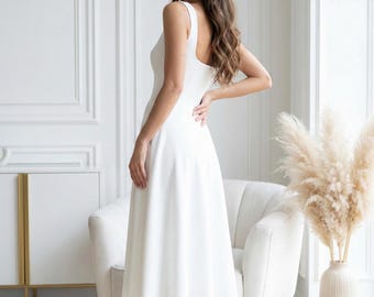 knee length dresses for ladies Providence Strappy Back Midi Dress White Selfie Leslie